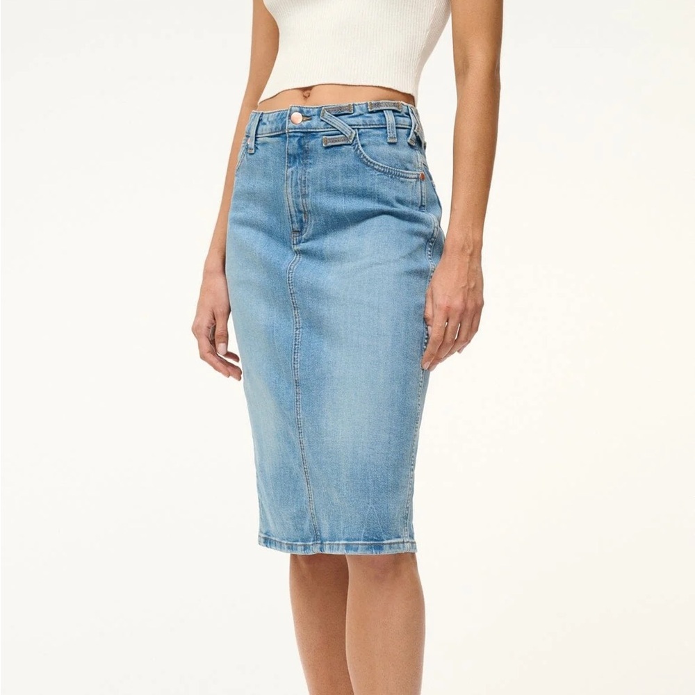 STAUD  x wrangler Denim Knee-Length Pencil Skirt